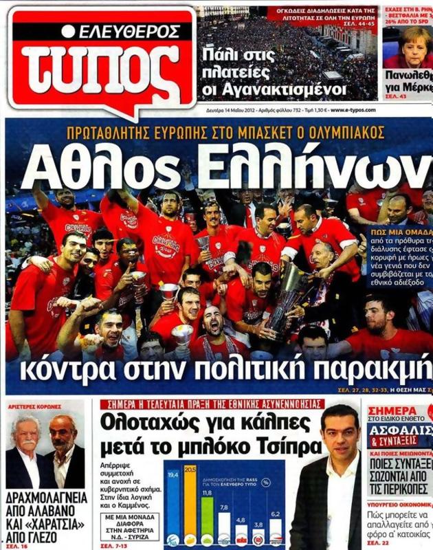 Πρωτοσέλιδο Ελεύθερος Τύπος