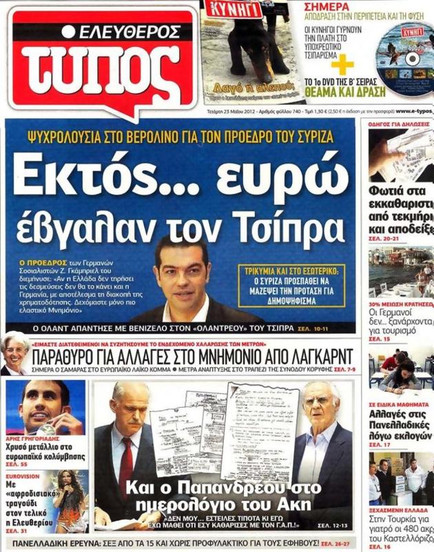 Πρωτοσέλιδο Ελεύθερος Τύπος