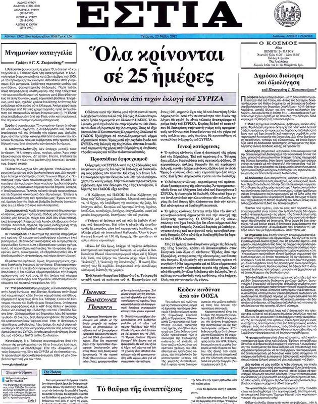 Πρωτοσέλιδο Εστία