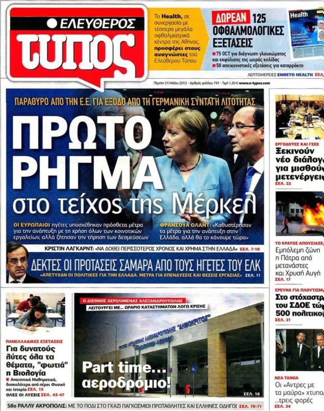 Πρωτοσέλιδο Ελεύθερος Τύπος