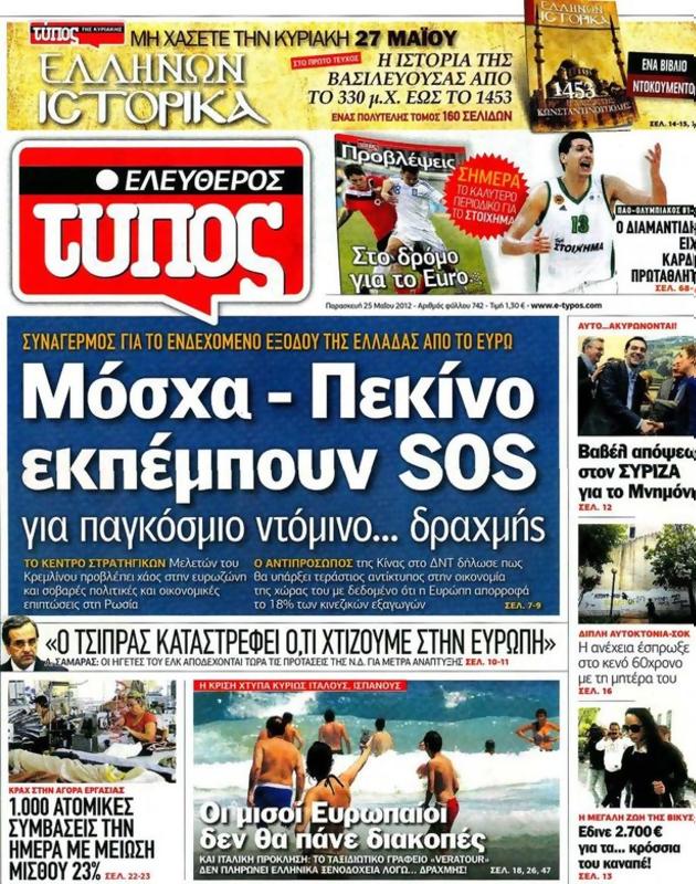 Πρωτοσέλιδο Ελεύθερος Τύπος