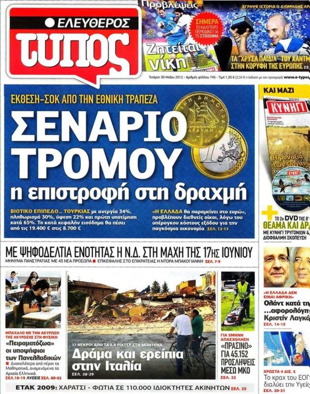 Πρωτοσέλιδο Ελεύθερος Τύπος