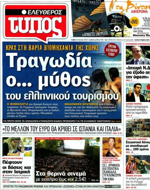 Πρωτοσέλιδο Ελεύθερος Τύπος