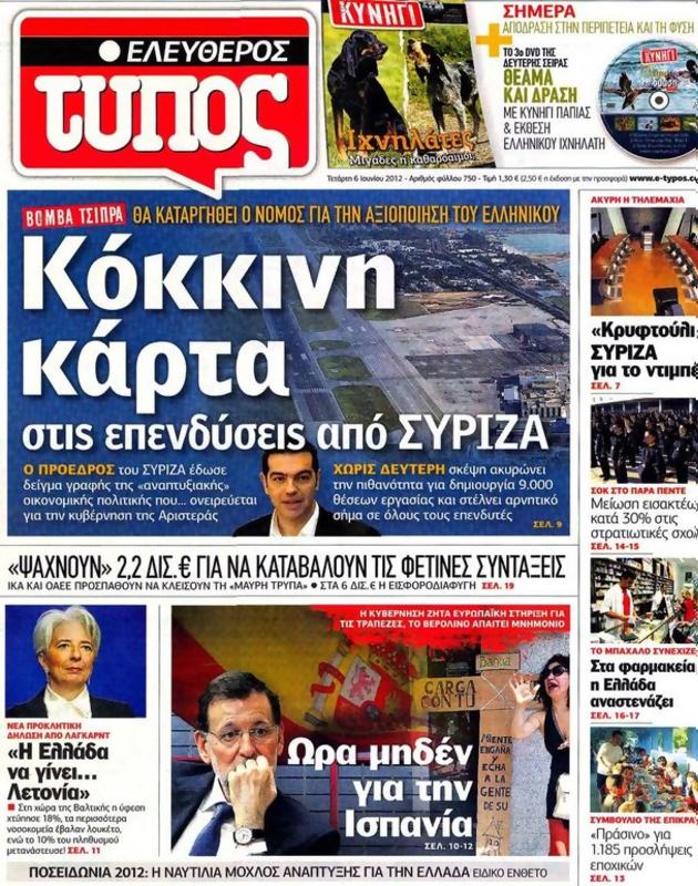 Πρωτοσέλιδο Ελεύθερος Τύπος