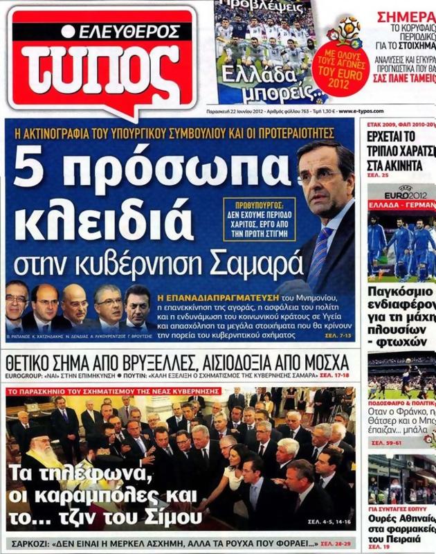 Πρωτοσέλιδο Ελεύθερος Τύπος
