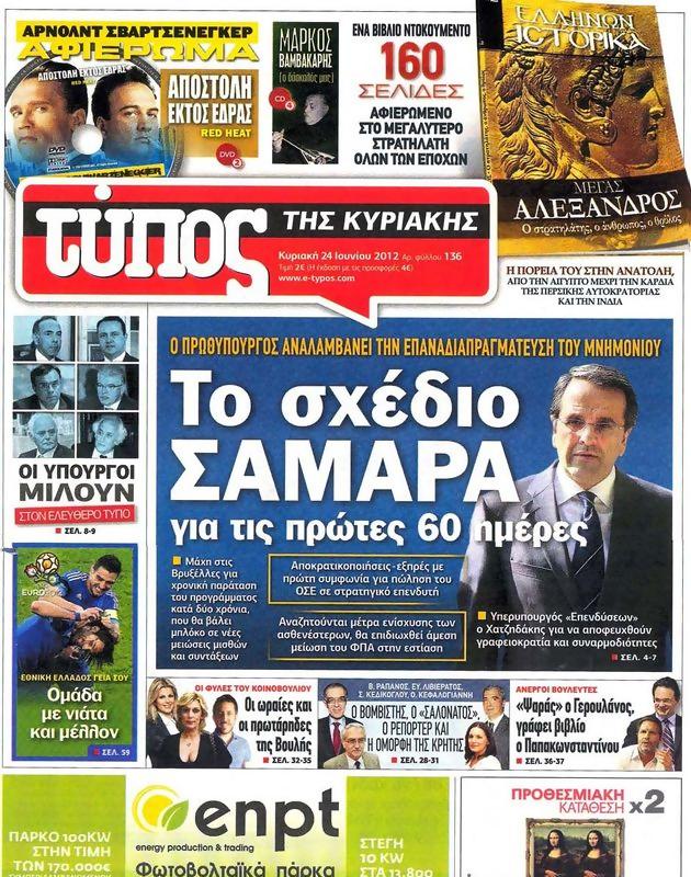 Πρωτοσέλιδο Ελεύθερος Τύπος