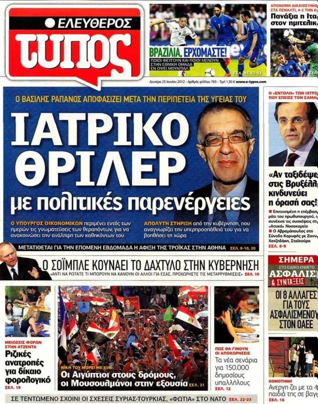 Πρωτοσέλιδο Ελεύθερος Τύπος