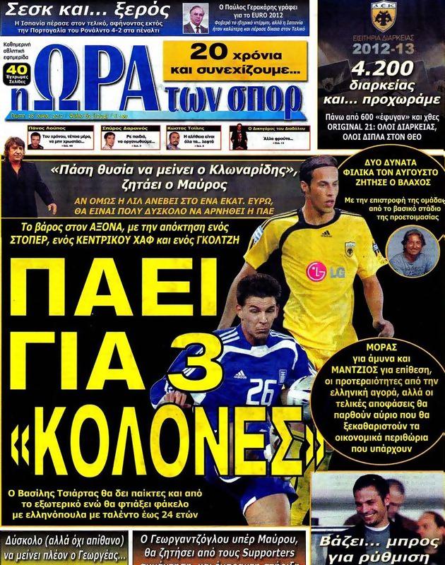 Πρωτοσέλιδο Ωρα για Σπορ