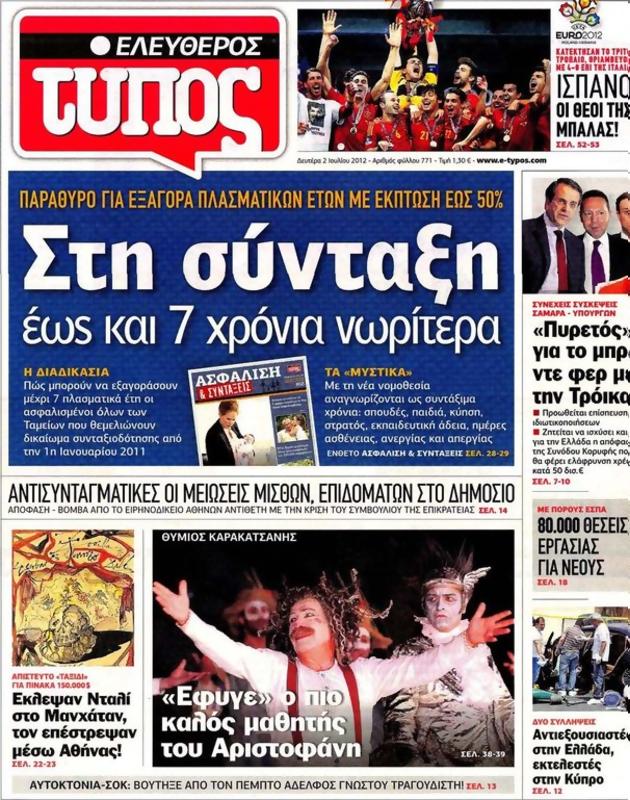 Πρωτοσέλιδο Ελεύθερος Τύπος