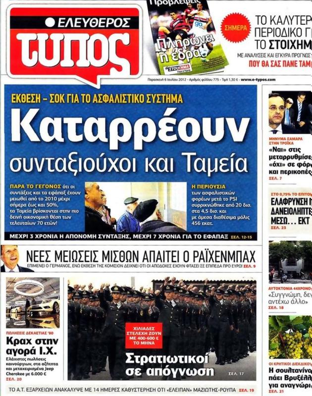Πρωτοσέλιδο Ελεύθερος Τύπος