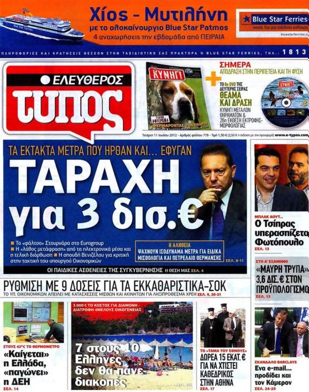 Πρωτοσέλιδο Ελεύθερος Τύπος