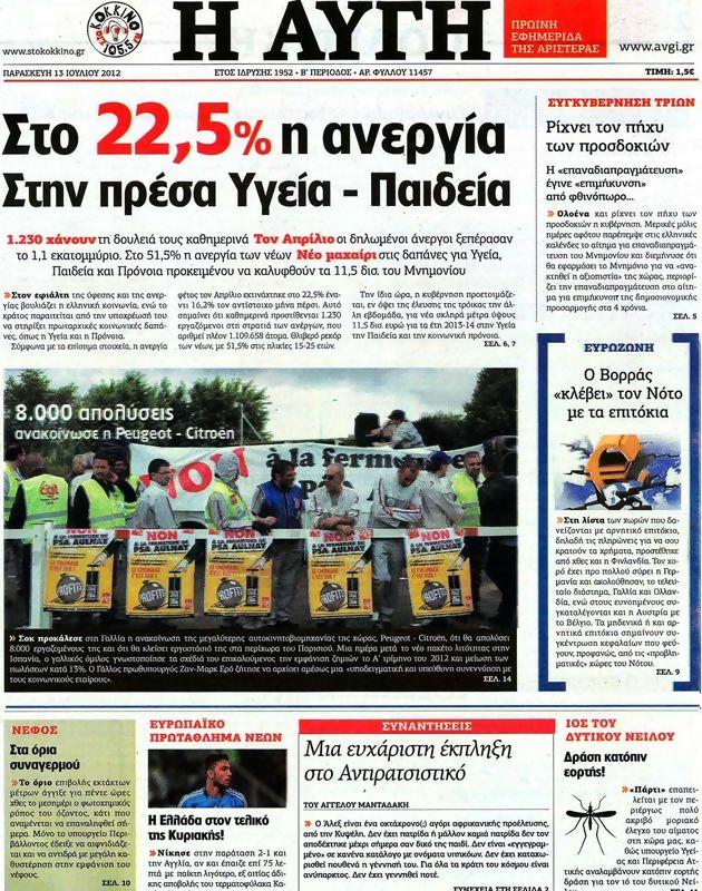 Πρωτοσέλιδο Αυγή