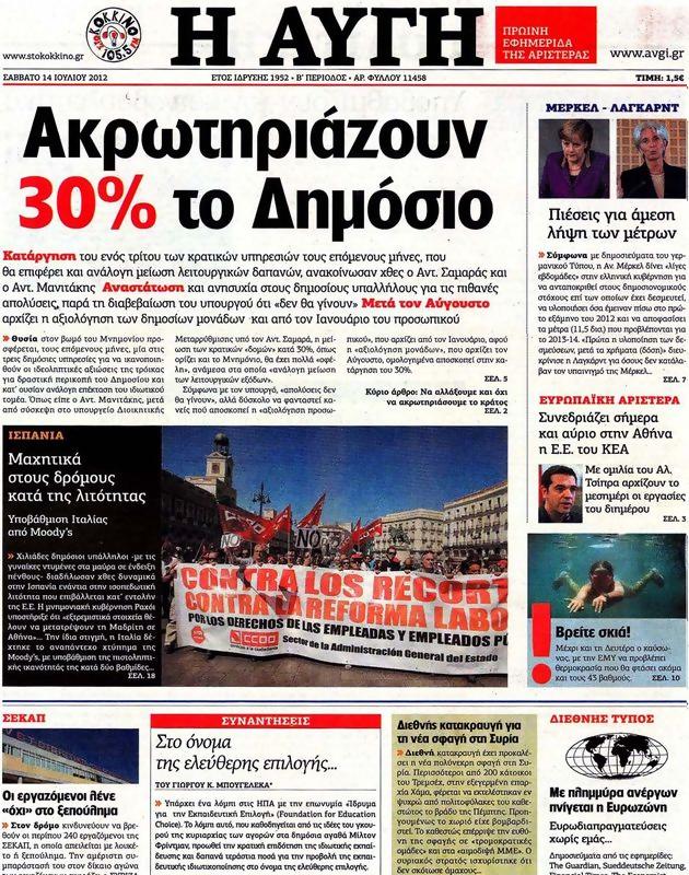 Πρωτοσέλιδο Αυγή