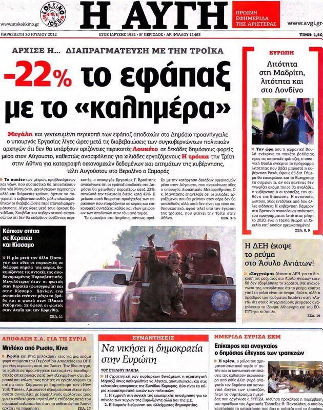 Πρωτοσέλιδο Αυγή