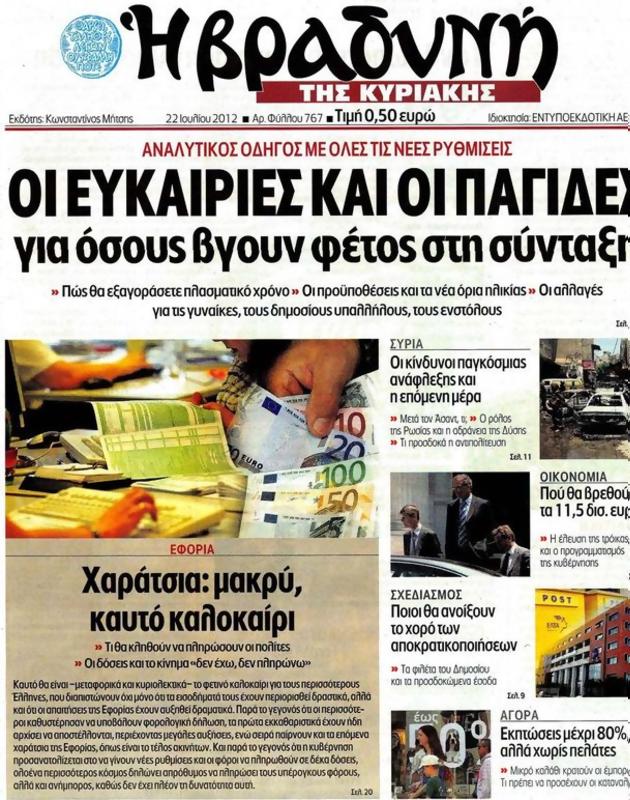 Πρωτοσέλιδο Η Βραδυνή