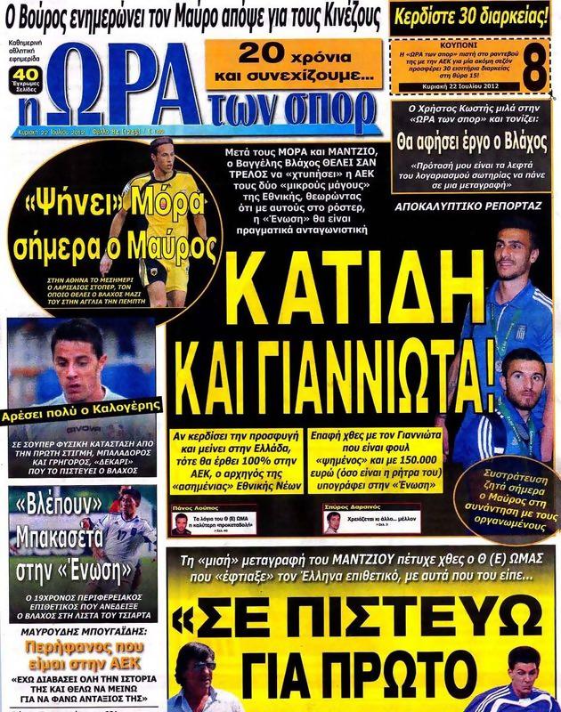 Πρωτοσέλιδο Ωρα για Σπορ