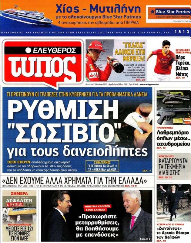 Πρωτοσέλιδο Ελεύθερος Τύπος