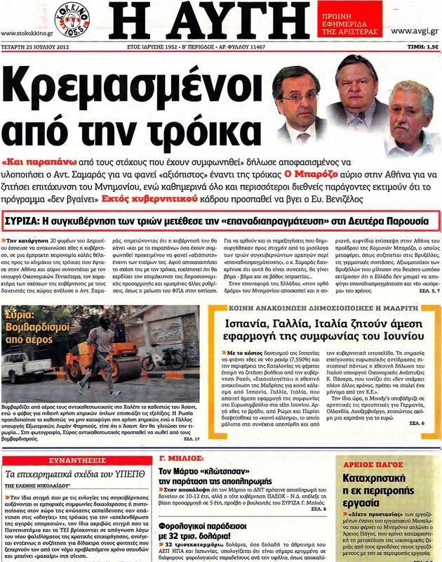 Πρωτοσέλιδο Αυγή