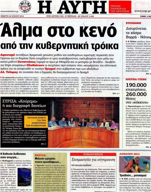 Πρωτοσέλιδο Αυγή