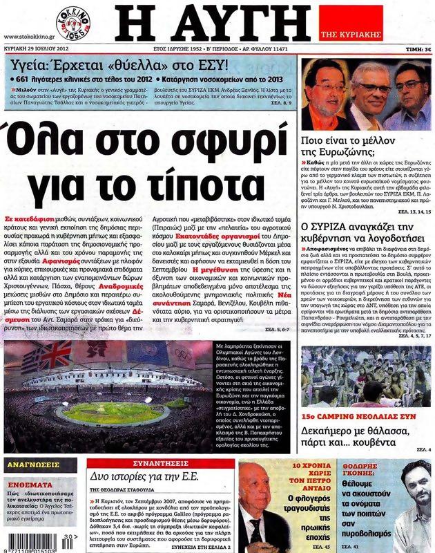 Πρωτοσέλιδο Αυγή