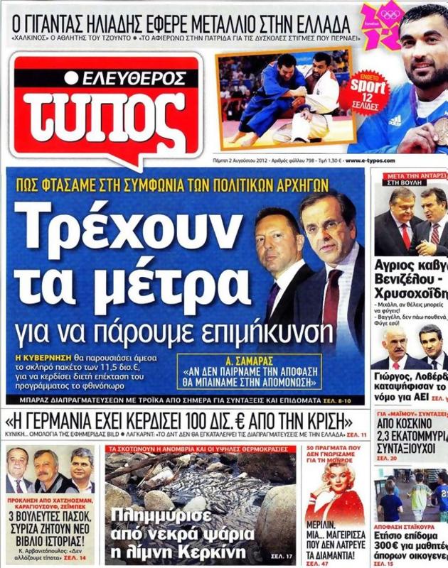 Πρωτοσέλιδο Ελεύθερος Τύπος