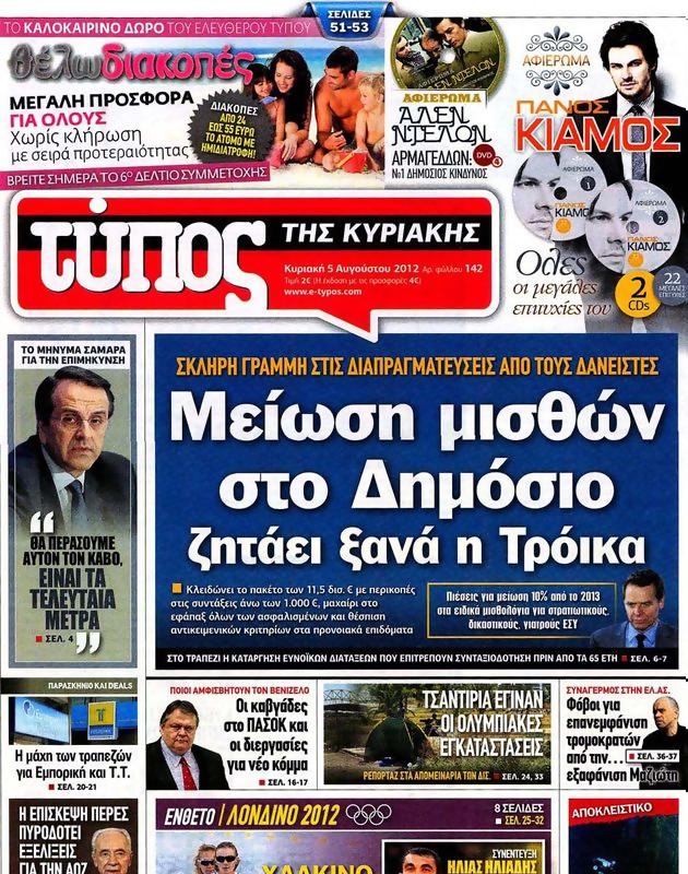 Πρωτοσέλιδο Ελεύθερος Τύπος