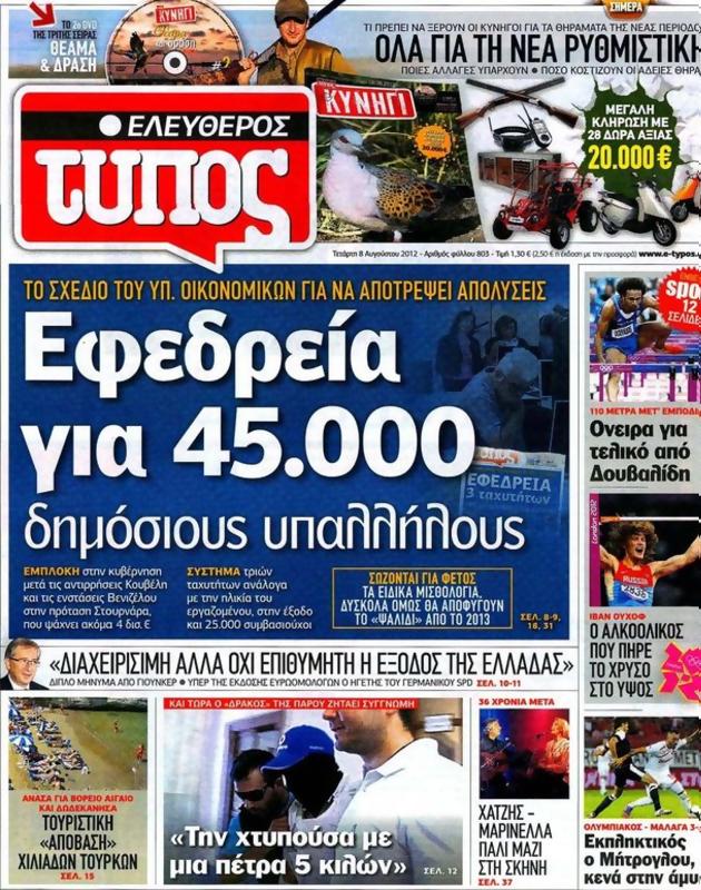 Πρωτοσέλιδο Ελεύθερος Τύπος