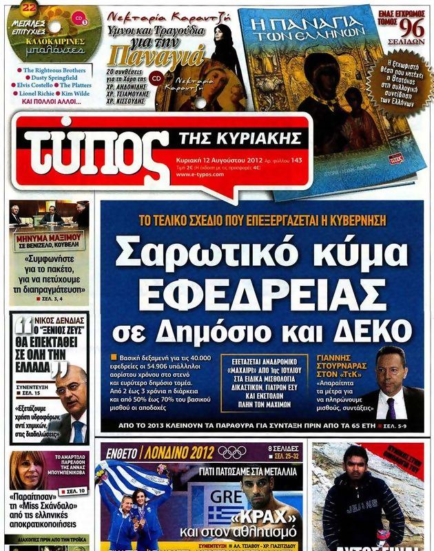 Πρωτοσέλιδο Ελεύθερος Τύπος