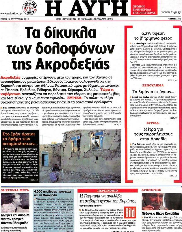 Πρωτοσέλιδο Αυγή