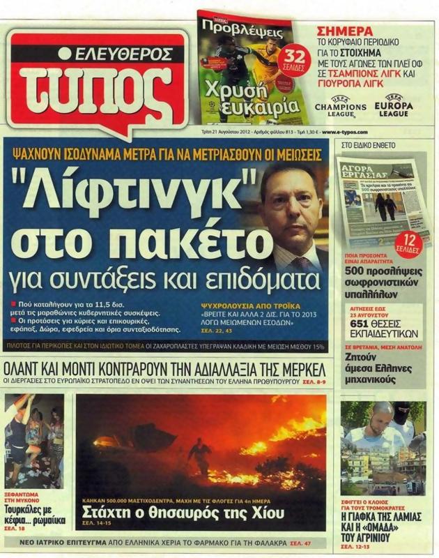Πρωτοσέλιδο Ελεύθερος Τύπος