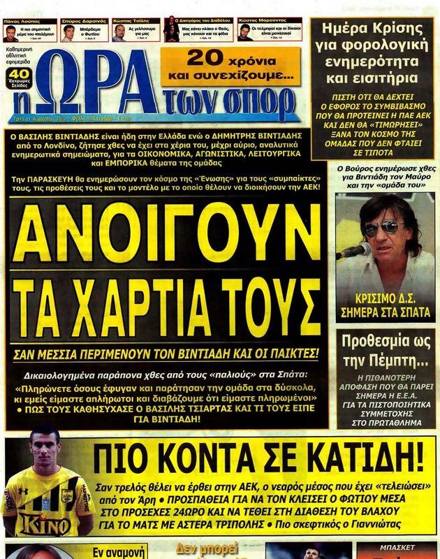 Πρωτοσέλιδο Ωρα για Σπορ