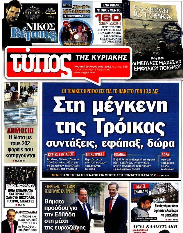 Πρωτοσέλιδο Ελεύθερος Τύπος
