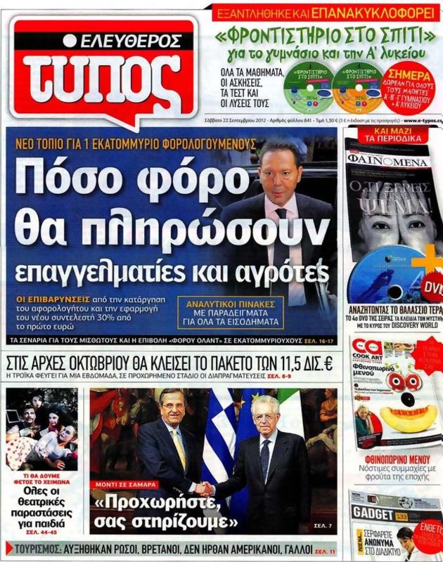 Πρωτοσέλιδο Ελεύθερος Τύπος
