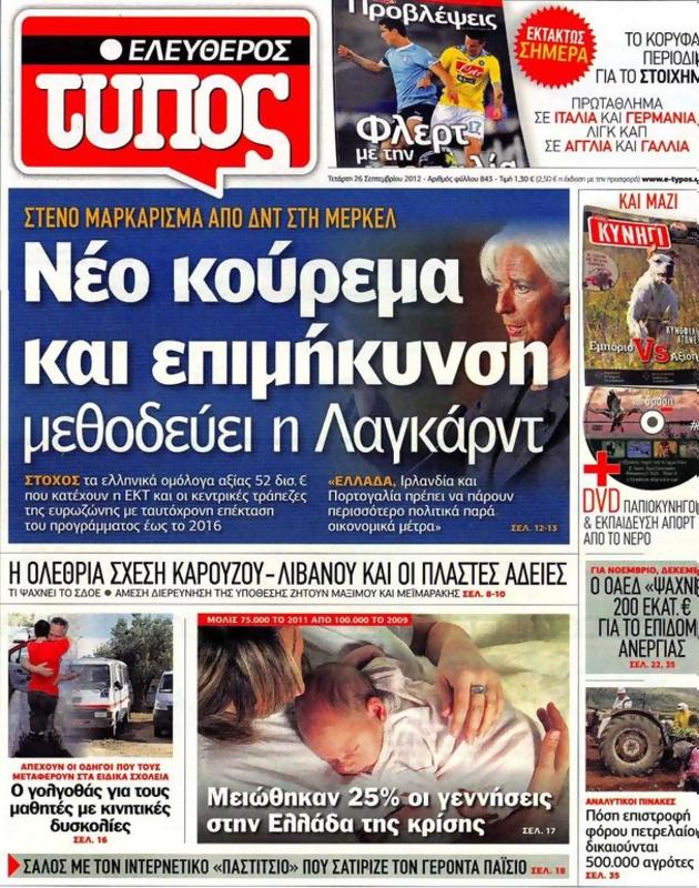 Πρωτοσέλιδο Ελεύθερος Τύπος