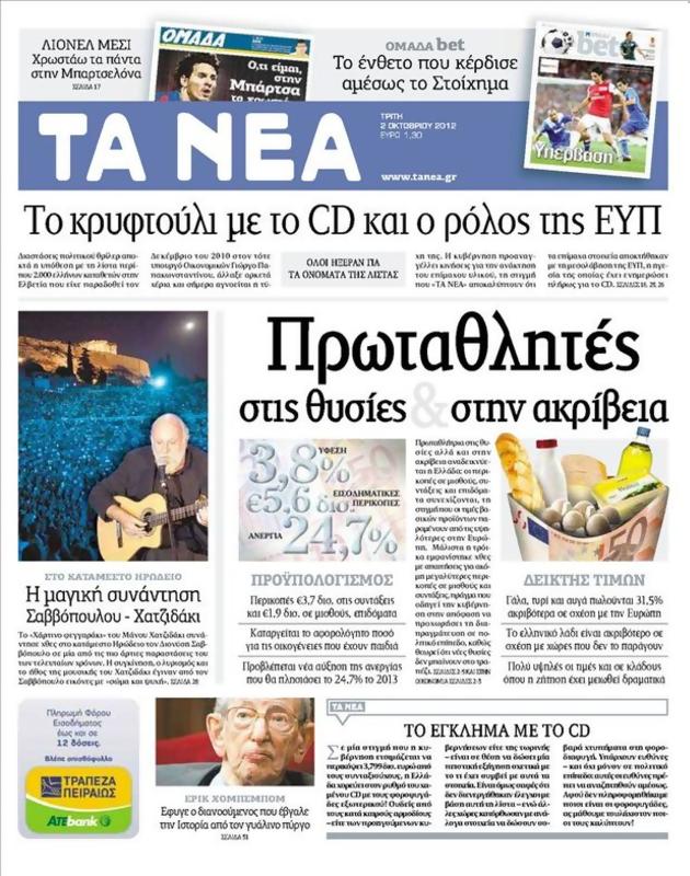 Πρωτοσέλιδο Τα Νέα