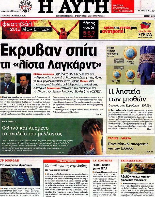 Πρωτοσέλιδο Αυγή