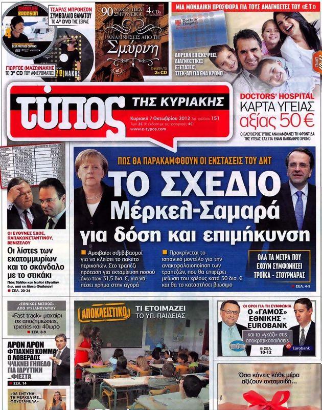 Πρωτοσέλιδο Ελεύθερος Τύπος