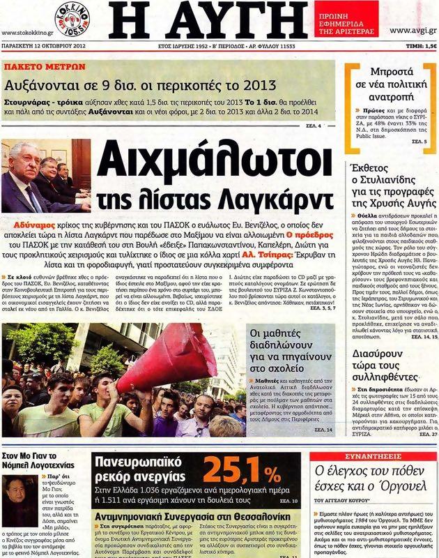 Πρωτοσέλιδο Αυγή