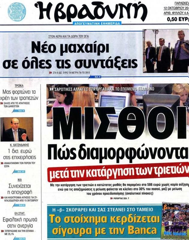 Πρωτοσέλιδο Η Βραδυνή