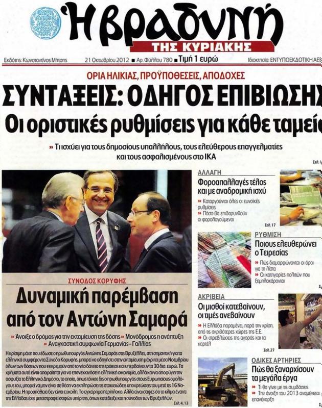 Πρωτοσέλιδο Η Βραδυνή