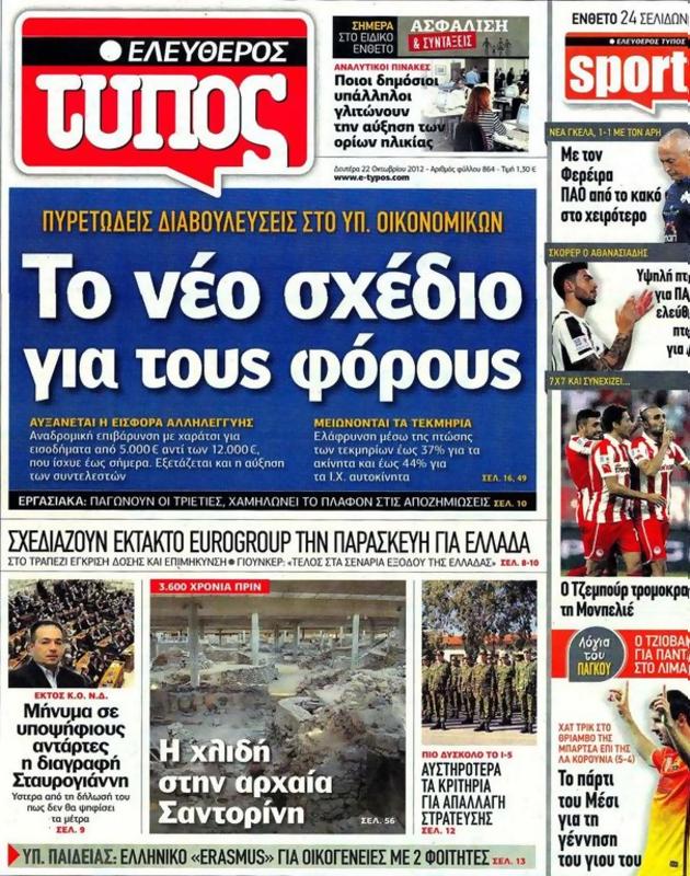 Πρωτοσέλιδο Ελεύθερος Τύπος