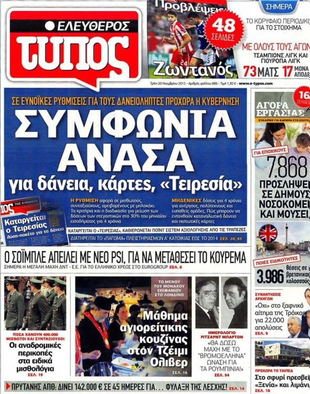 Πρωτοσέλιδο Ελεύθερος Τύπος