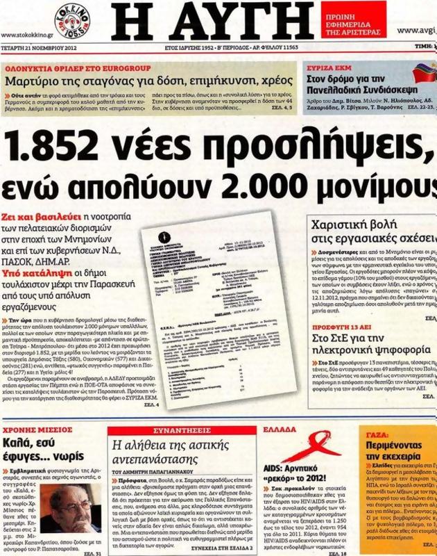 Πρωτοσέλιδο Αυγή