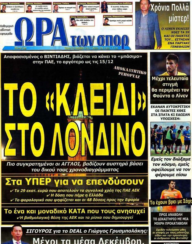 Πρωτοσέλιδο Ωρα για Σπορ