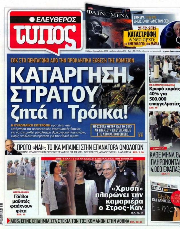 Πρωτοσέλιδο Ελεύθερος Τύπος