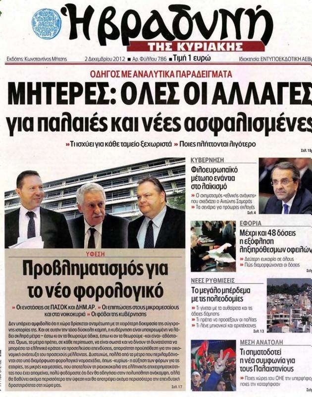 Πρωτοσέλιδο Η Βραδυνή