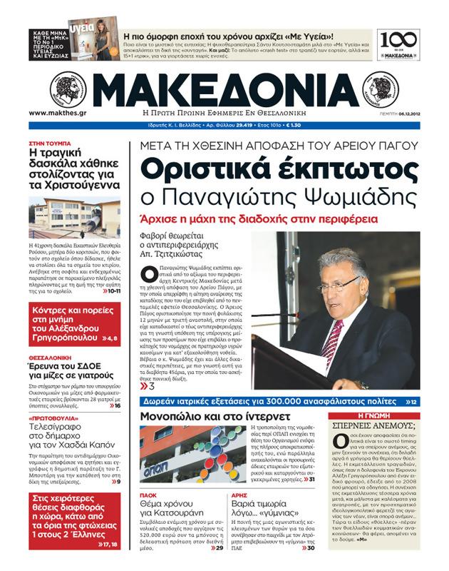 Πρωτοσέλιδο Μακεδονία