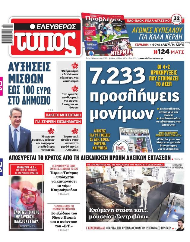 Πρωτοσέλιδο Ελεύθερος Τύπος