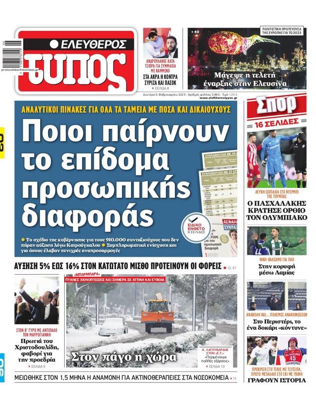 Πρωτοσέλιδο Ελεύθερος Τύπος