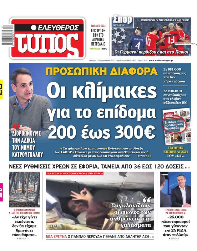 Πρωτοσέλιδο Ελεύθερος Τύπος
